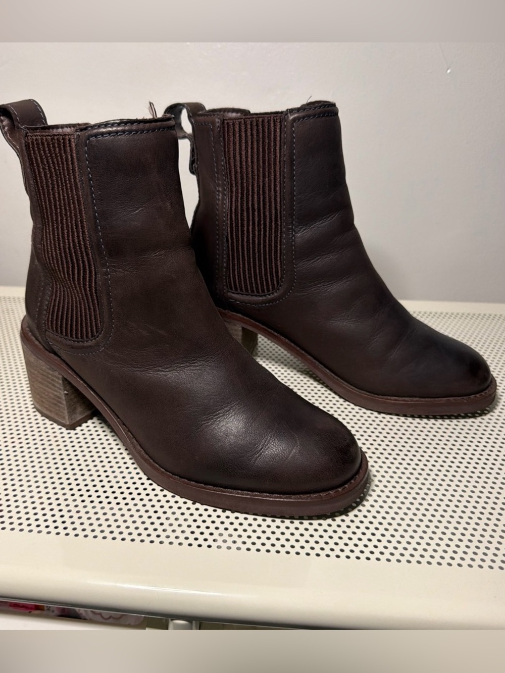Clarks Dark Brown Leather Chelsea Ankle Boots with Block Heel